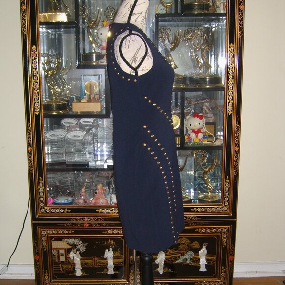 MICHAEL MICHAEL KORS STUDDED NAVY BLUE SHEATH DRESS M - Picture 4 of 4